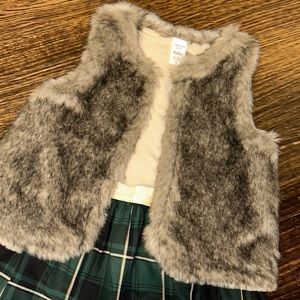 Girls Faux fur vest and green plaid skirt